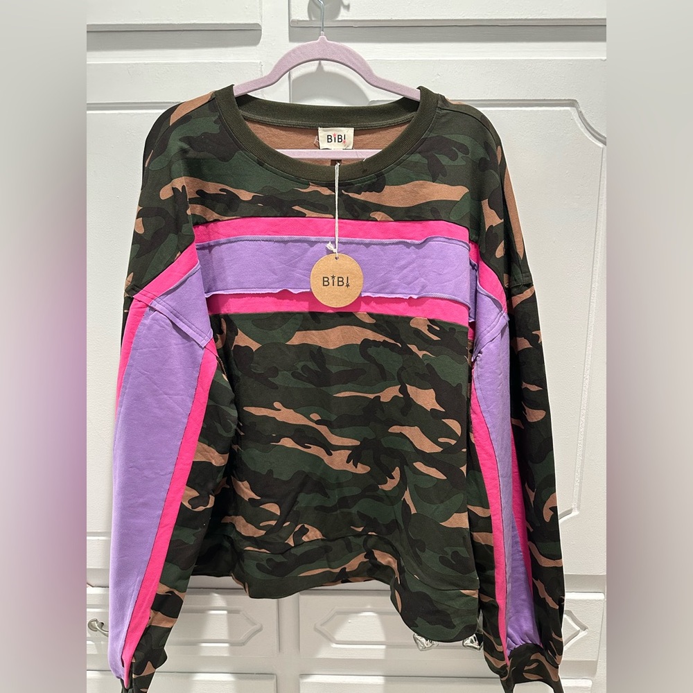 -BiBi camouflage color-block sweatshirt